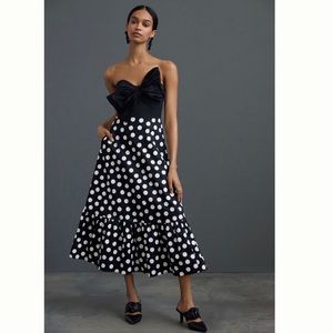 Anthropologie Hutch Oversized Bow -Tie Romantic Black Polka dot Maxi Dress 6